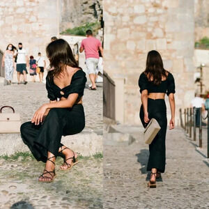 Anthropologie Faithfull the Brand La Marches Linen Top in Black Size 10 NWT $169